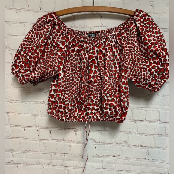 J. Crew Strawberry Swirl Off-Shoulder Cinch Crop Top Size XXS 34” - Picture 3 of 6